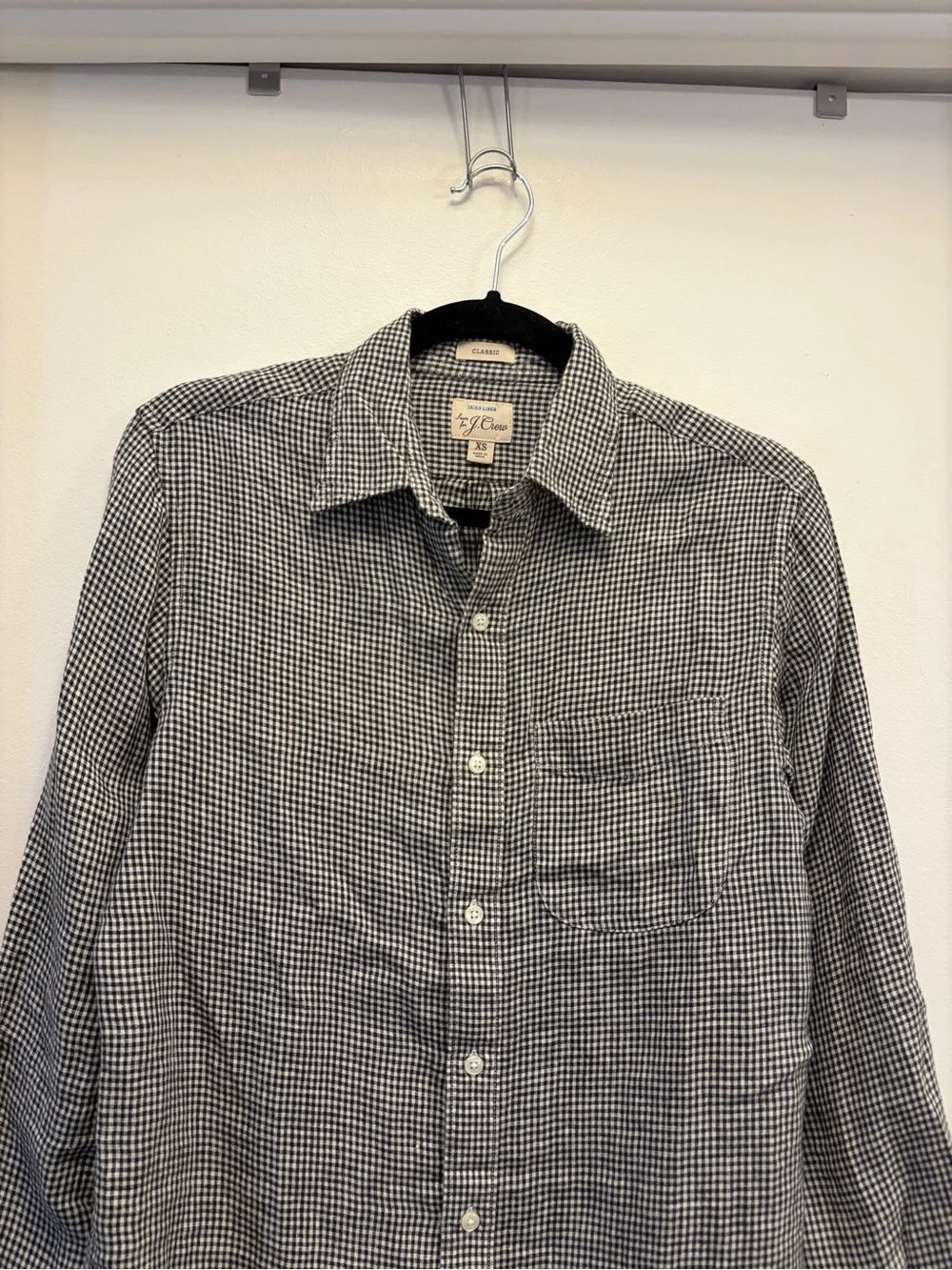 J.Crew Men's 100% Linen Black White Gingham Check Button Down Shirt Size XS